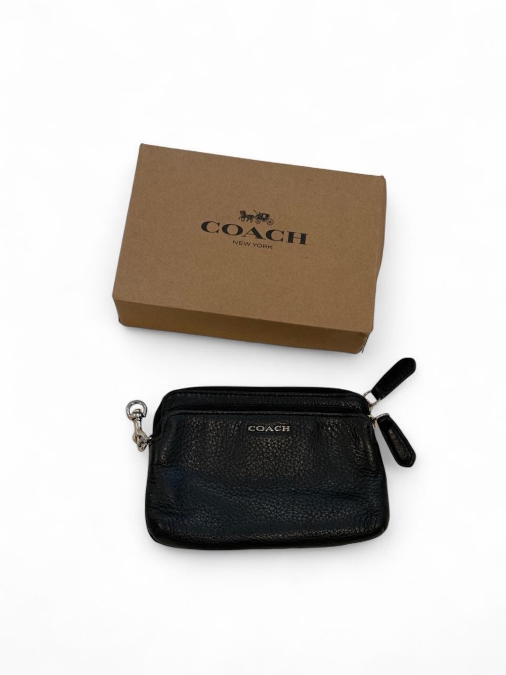 Coach Pebbled Leather Key & Card Pouch with Zip